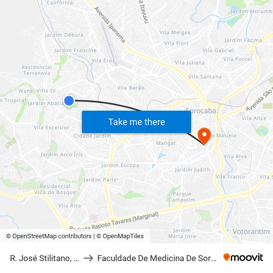 R. José Stilitano, 743 to Faculdade De Medicina De Sorocaba map