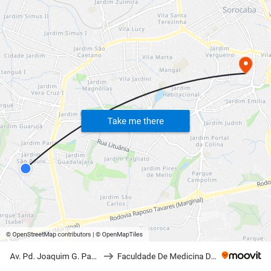 Av. Pd. Joaquim G. Pacheco, 450 to Faculdade De Medicina De Sorocaba map