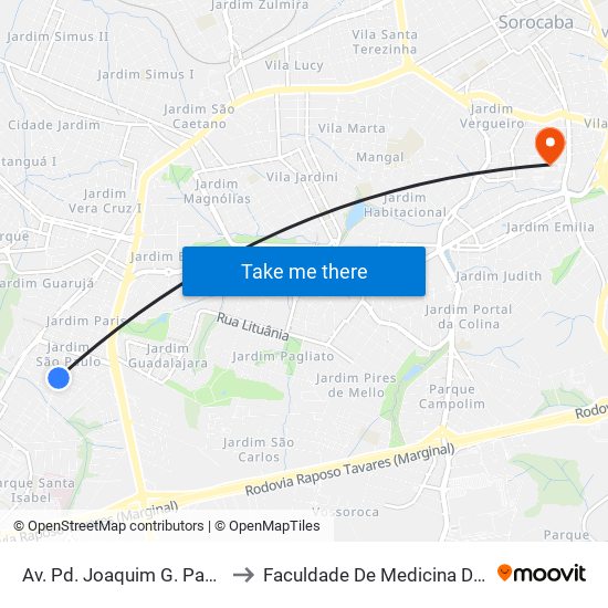 Av. Pd. Joaquim G. Pacheco, 457 to Faculdade De Medicina De Sorocaba map