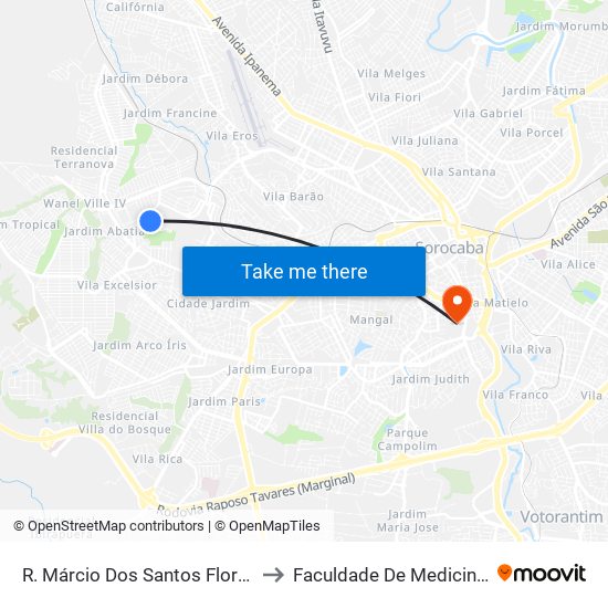 R. Márcio Dos Santos Flores, Altura Nº 590. to Faculdade De Medicina De Sorocaba map