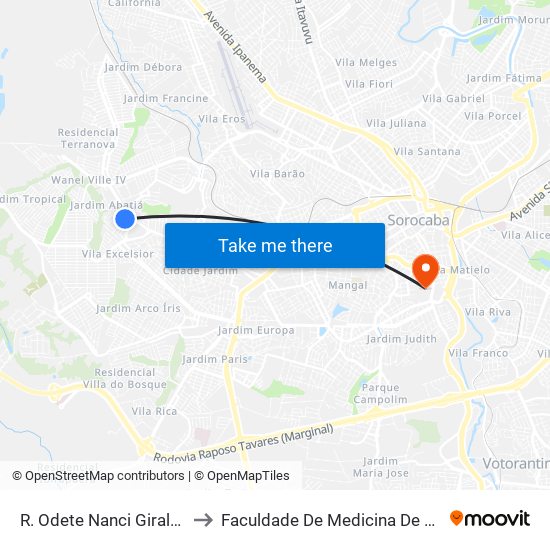 R. Odete Nanci Giraldi, S/Nº to Faculdade De Medicina De Sorocaba map