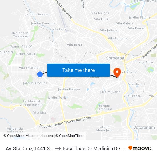 Av. Sta. Cruz, 1441 Sn 1575 to Faculdade De Medicina De Sorocaba map