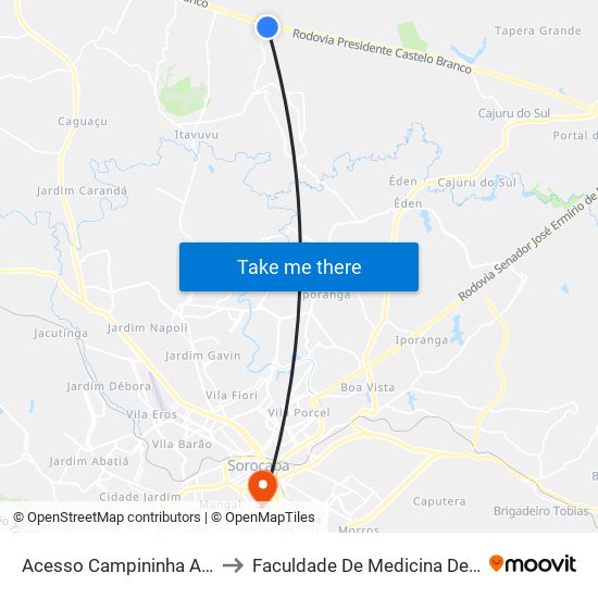 Acesso Campininha Alta, S/Nº. to Faculdade De Medicina De Sorocaba map