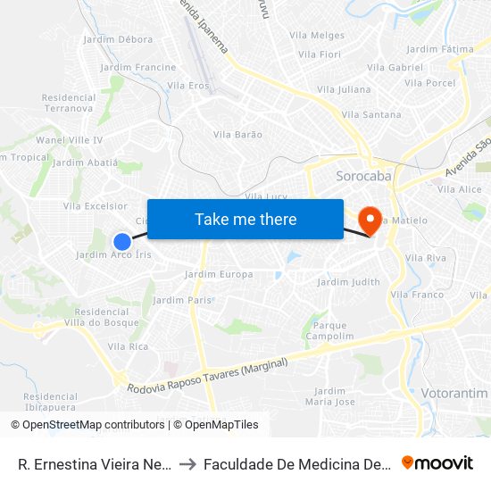 R. Ernestina Vieira Neves, 311 to Faculdade De Medicina De Sorocaba map