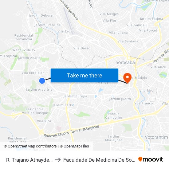 R. Trajano Athayde, 349 to Faculdade De Medicina De Sorocaba map