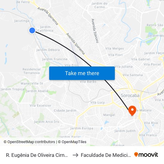 R. Eugênia De Oliveira Cirne, R. Jacutinga Nº45 to Faculdade De Medicina De Sorocaba map