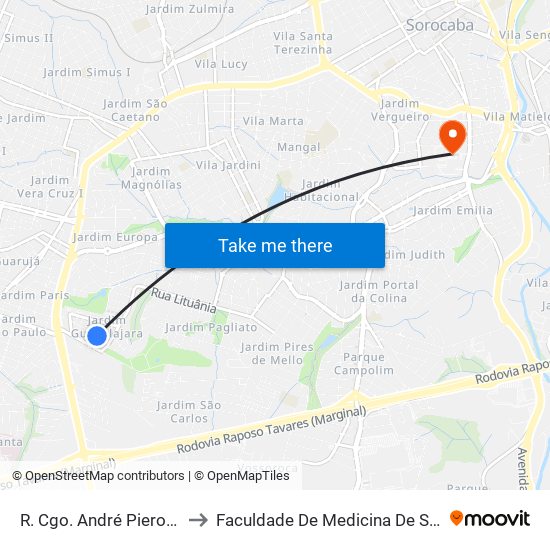 R. Cgo. André Pieroni, 386 to Faculdade De Medicina De Sorocaba map