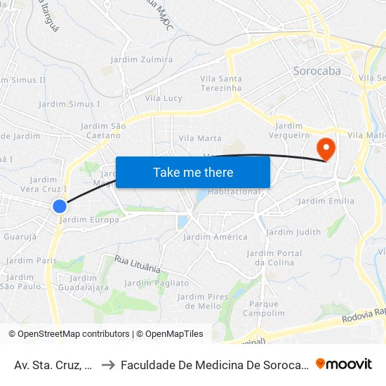 Av. Sta. Cruz, Sn to Faculdade De Medicina De Sorocaba map