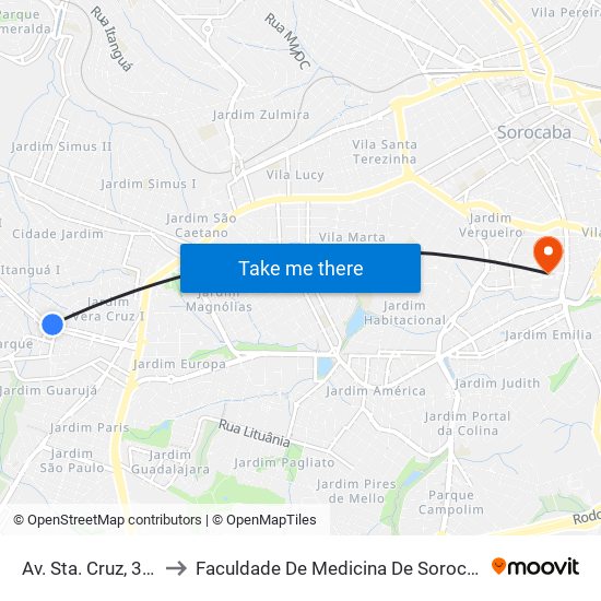 Av. Sta. Cruz, 394 to Faculdade De Medicina De Sorocaba map