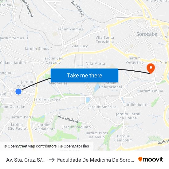 Av. Sta. Cruz, S/Nº. to Faculdade De Medicina De Sorocaba map