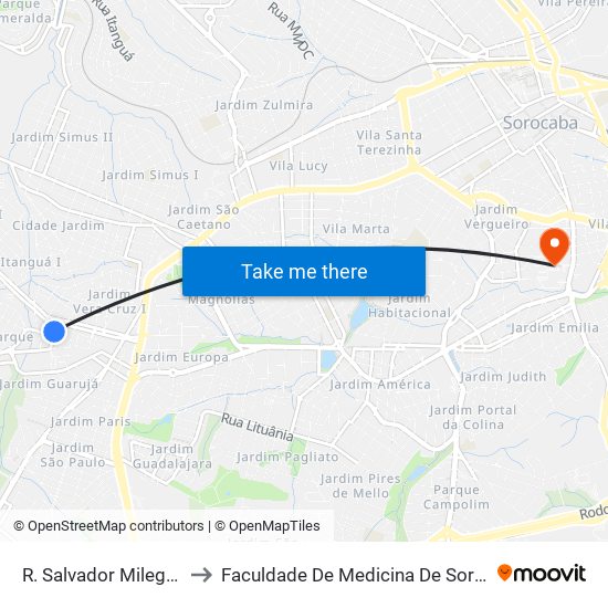 R. Salvador Milego, Sn to Faculdade De Medicina De Sorocaba map