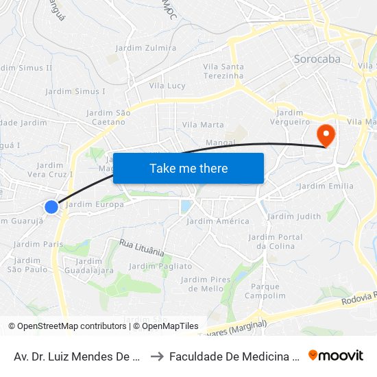 Av. Dr. Luiz Mendes De Almeida, 466 to Faculdade De Medicina De Sorocaba map