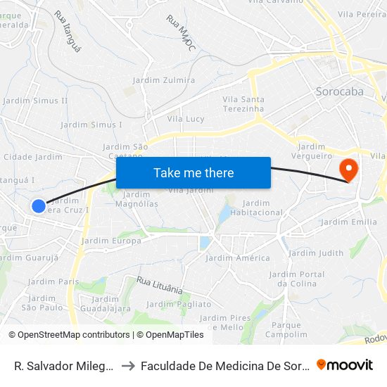 R. Salvador Milego, Sn to Faculdade De Medicina De Sorocaba map