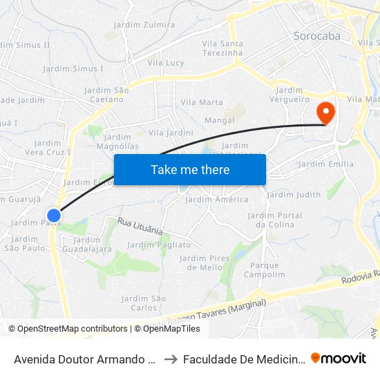 Avenida Doutor Armando Pannunzio - Valec to Faculdade De Medicina De Sorocaba map