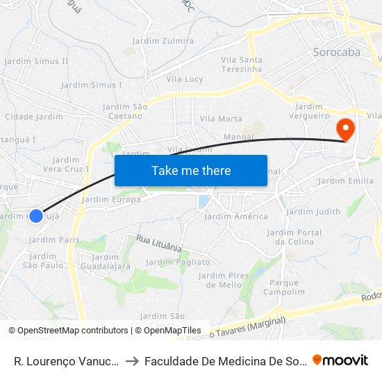 R. Lourenço Vanucci, 31 to Faculdade De Medicina De Sorocaba map