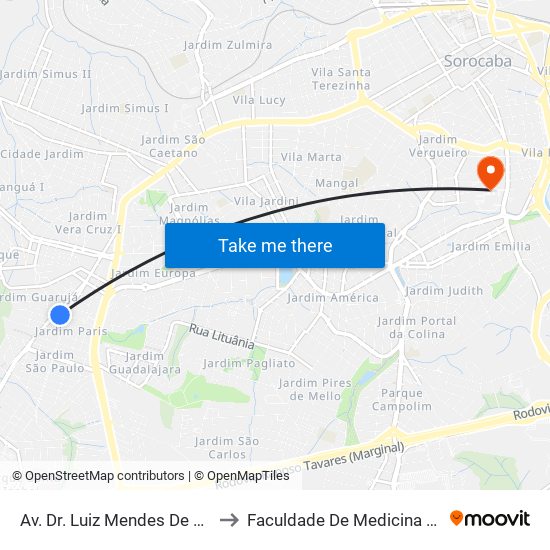 Av. Dr. Luiz Mendes De Almeida, 909 to Faculdade De Medicina De Sorocaba map