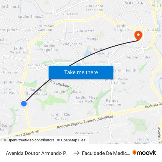 Avenida Doutor Armando Pannunzio - Anhanguera to Faculdade De Medicina De Sorocaba map