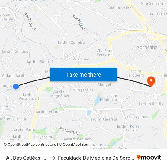 Al. Das Catléas, 745 to Faculdade De Medicina De Sorocaba map