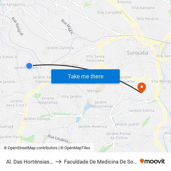 Al. Das Hortênsias, 468 to Faculdade De Medicina De Sorocaba map