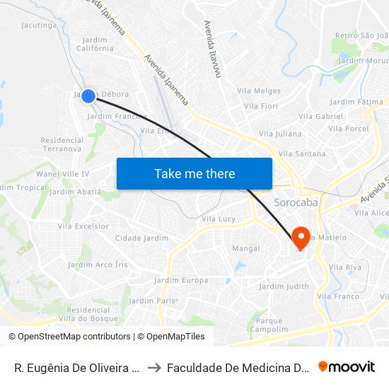 R. Eugênia De Oliveira Cirne, 120 to Faculdade De Medicina De Sorocaba map