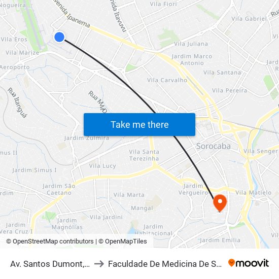 Av. Santos Dumont, 1200 to Faculdade De Medicina De Sorocaba map