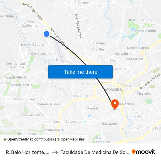 R. Belo Horizonte, 1200 to Faculdade De Medicina De Sorocaba map