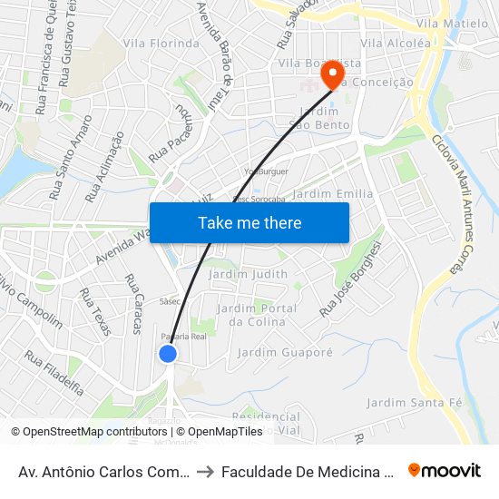 Av. Antônio Carlos Comitre, Nº 600 to Faculdade De Medicina De Sorocaba map