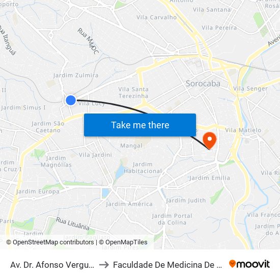 Av. Dr. Afonso Vergueiro, Sn to Faculdade De Medicina De Sorocaba map