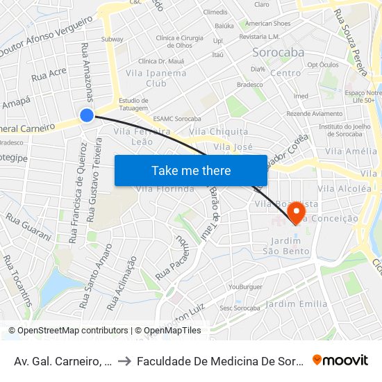 Av. Gal. Carneiro, 190 to Faculdade De Medicina De Sorocaba map