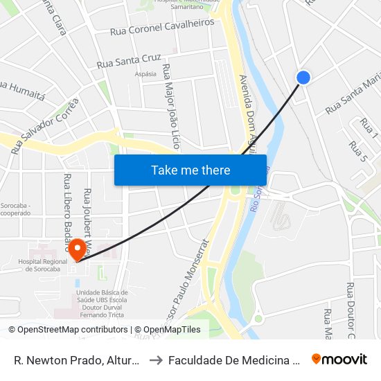 R. Newton Prado, Altura Do Nº 280 to Faculdade De Medicina De Sorocaba map