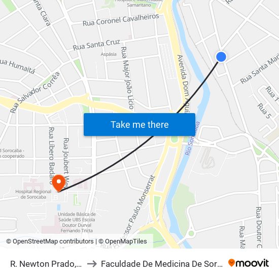 R. Newton Prado, 256 to Faculdade De Medicina De Sorocaba map