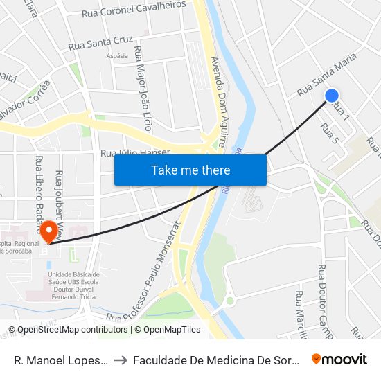 R. Manoel Lopes, 39 to Faculdade De Medicina De Sorocaba map