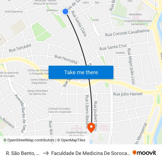 R. São Bento, Sn to Faculdade De Medicina De Sorocaba map