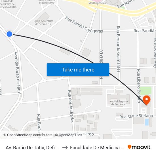 Av. Barão De Tatuí, Defronte Nº 434. to Faculdade De Medicina De Sorocaba map