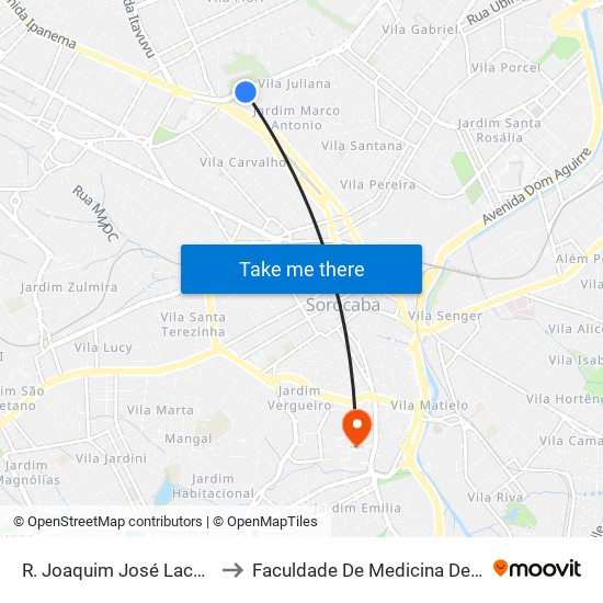 R. Joaquim José Lacerda, 172 to Faculdade De Medicina De Sorocaba map