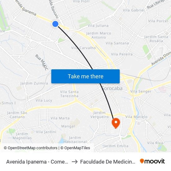 Avenida Ipanema - Comercial Esperança to Faculdade De Medicina De Sorocaba map