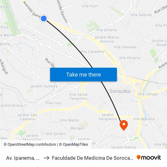 Av. Ipanema, Sn to Faculdade De Medicina De Sorocaba map