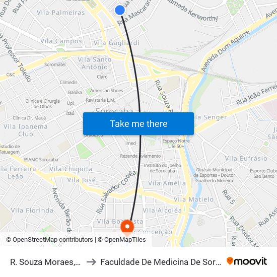 R. Souza Moraes, 110 to Faculdade De Medicina De Sorocaba map