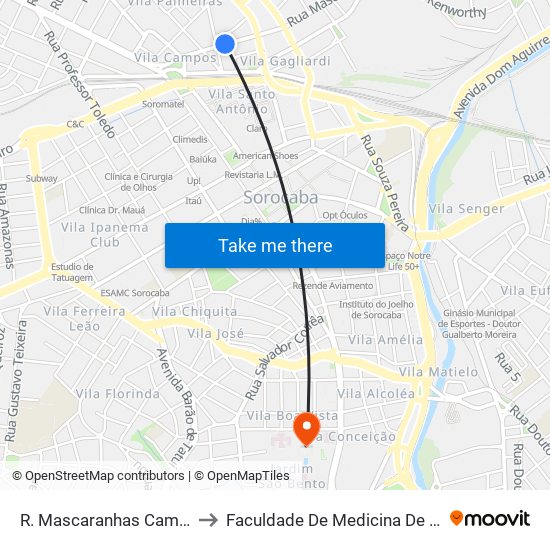 R. Mascaranhas Camelo, 211 to Faculdade De Medicina De Sorocaba map