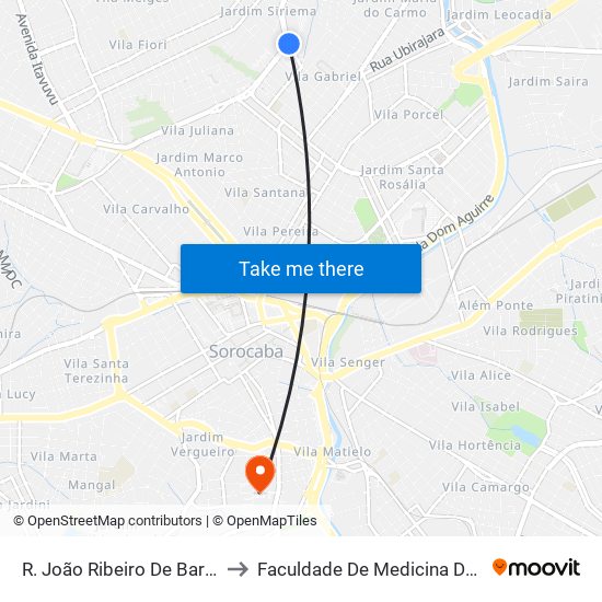 R. João Ribeiro De Barros, 1000 to Faculdade De Medicina De Sorocaba map