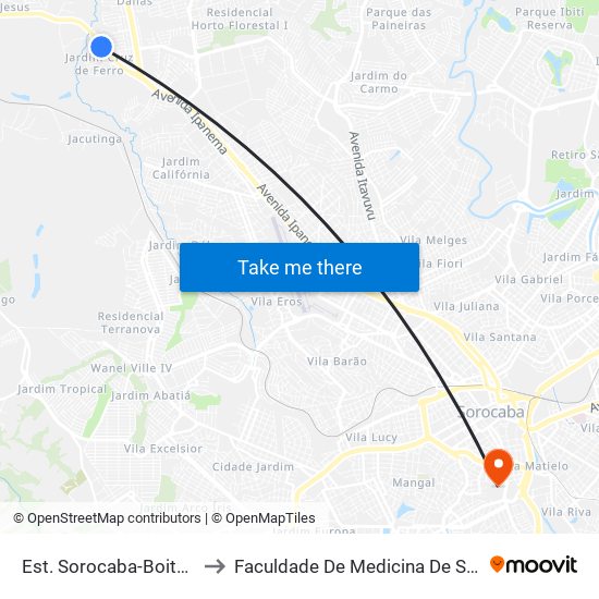 Est. Sorocaba-Boituva, Sn to Faculdade De Medicina De Sorocaba map