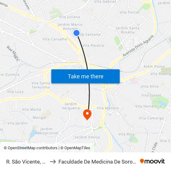 R. São Vicente, 259 to Faculdade De Medicina De Sorocaba map
