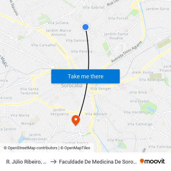 R. Júlio Ribeiro, 387 to Faculdade De Medicina De Sorocaba map