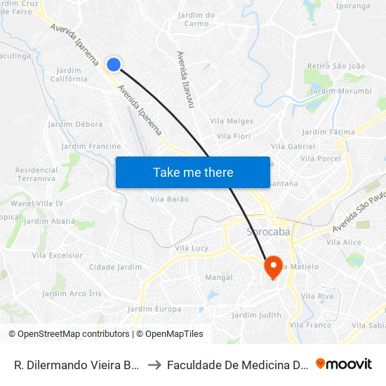 R. Dilermando Vieira Borges, 226 to Faculdade De Medicina De Sorocaba map