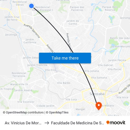 Av. Vinícius De Moraes, Sn to Faculdade De Medicina De Sorocaba map