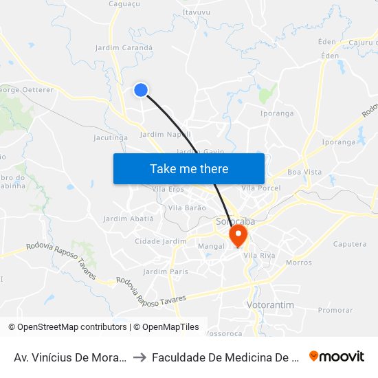 Av. Vinícius De Moraes, 580 to Faculdade De Medicina De Sorocaba map