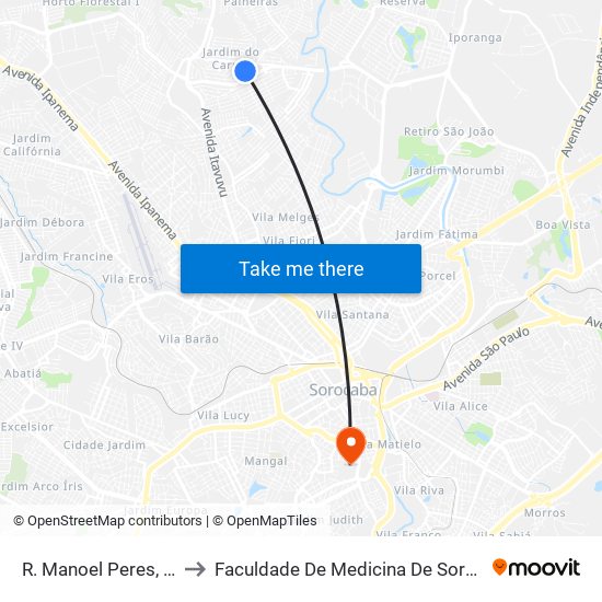 R. Manoel Peres, 115 to Faculdade De Medicina De Sorocaba map