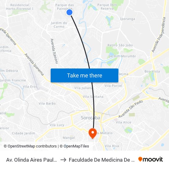 Av. Olinda Aires Paulete, 957 to Faculdade De Medicina De Sorocaba map