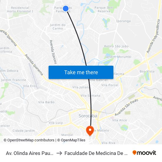 Av. Olinda Aires Paulete, Sn to Faculdade De Medicina De Sorocaba map