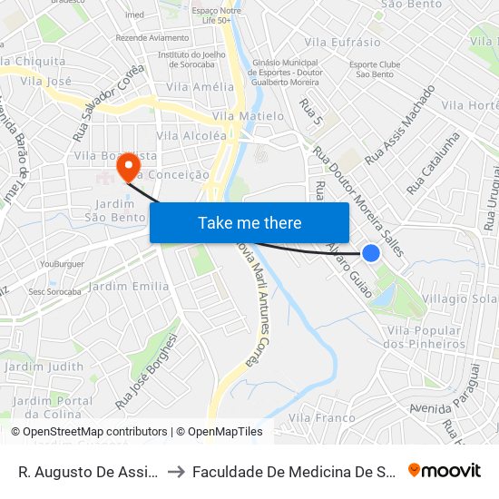 R. Augusto De Assis, 198 to Faculdade De Medicina De Sorocaba map